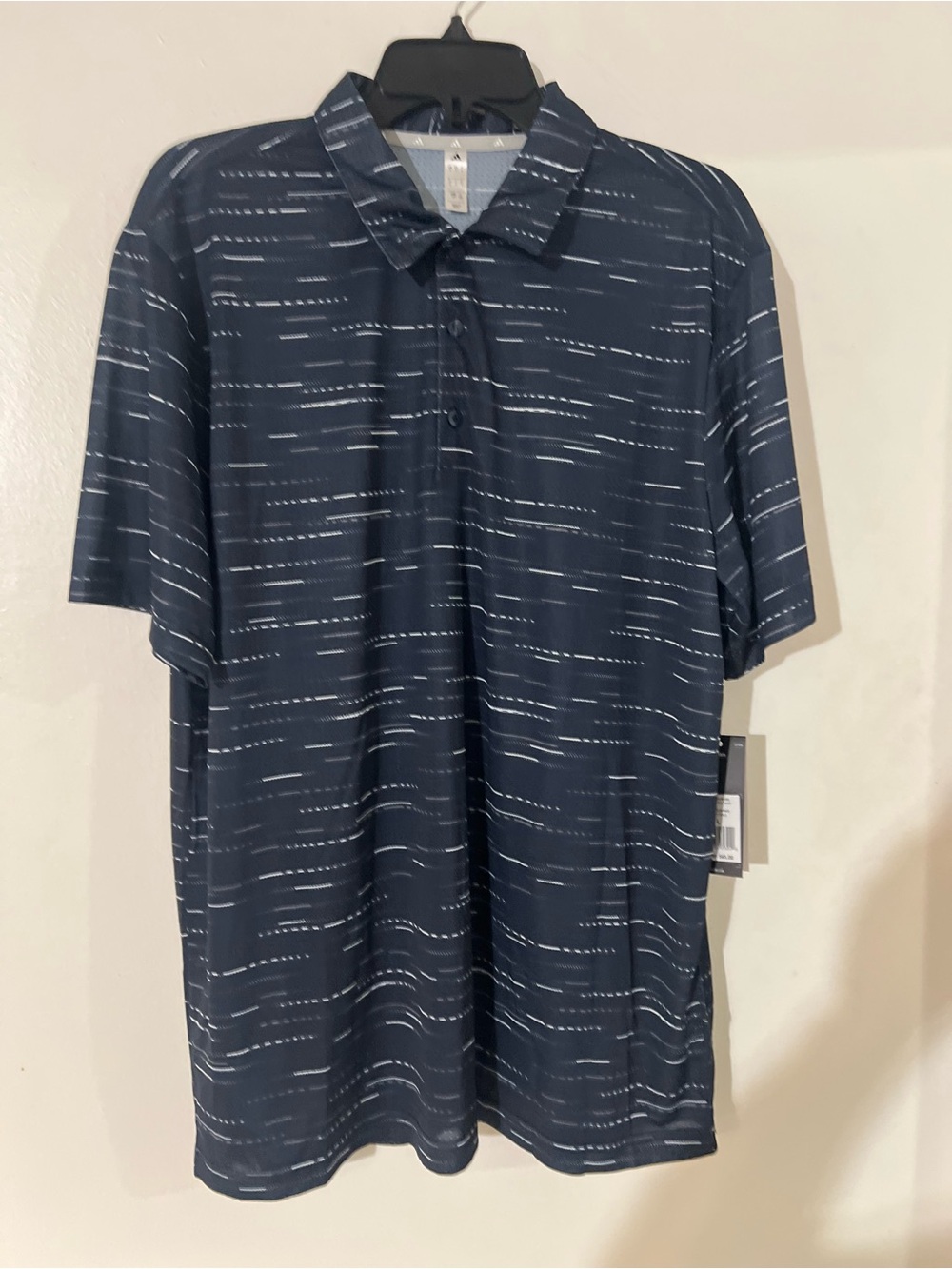 Men's Navy Short-Sleeve Polo Shirt with Subtle Stripe ADIDAS SZ L
